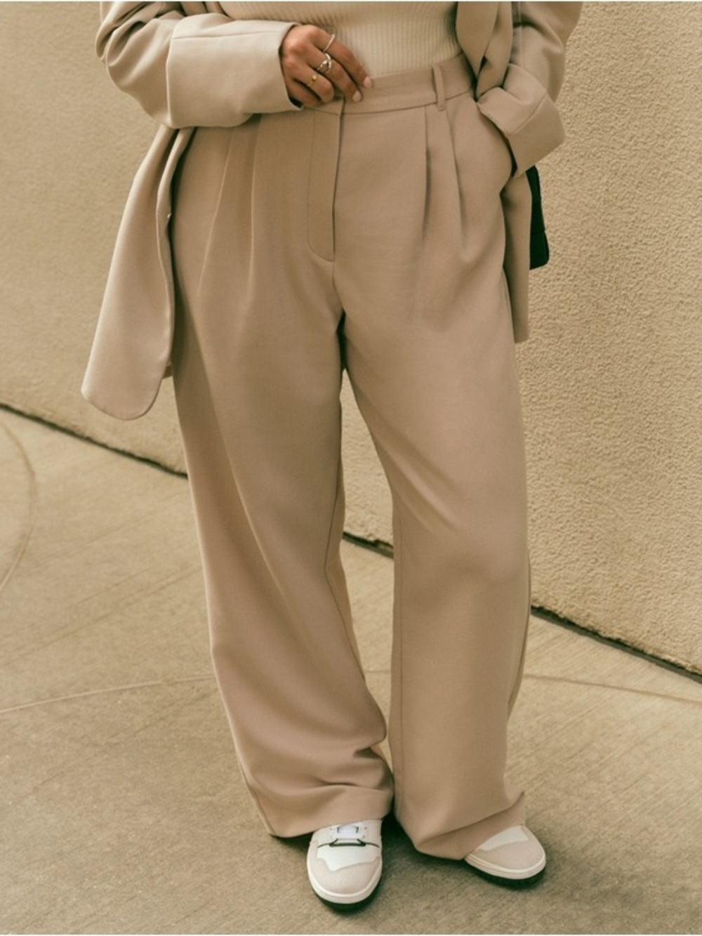Abercrombie & Fitch Tailored High-Waist Wide-Leg Pants - Taupe Brown SHORT